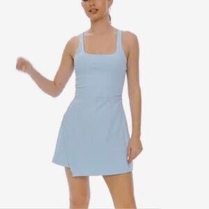 Wenlia Low Back Cutout Tennis Golf Dress Built in Bra Square Neck Side Slit